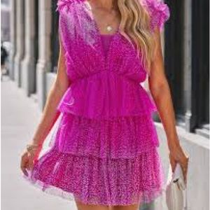EUC VICI HOT PINK TULLE TIERED DRESS